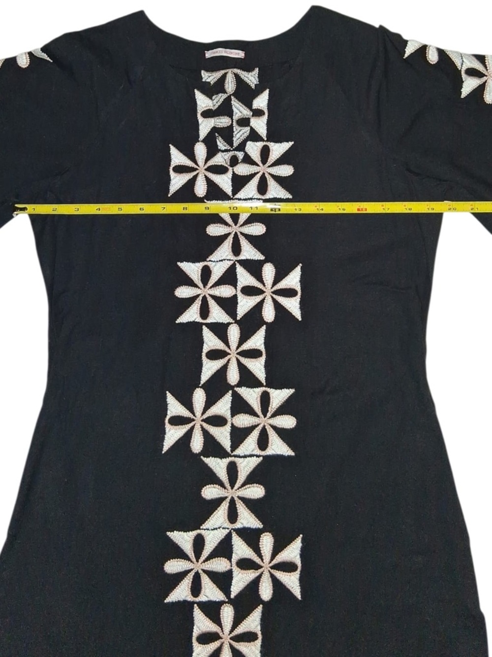 FRANCES VALENTINE Black Tunic Dress with White Geometric Embroidery - Picture 5 of 8